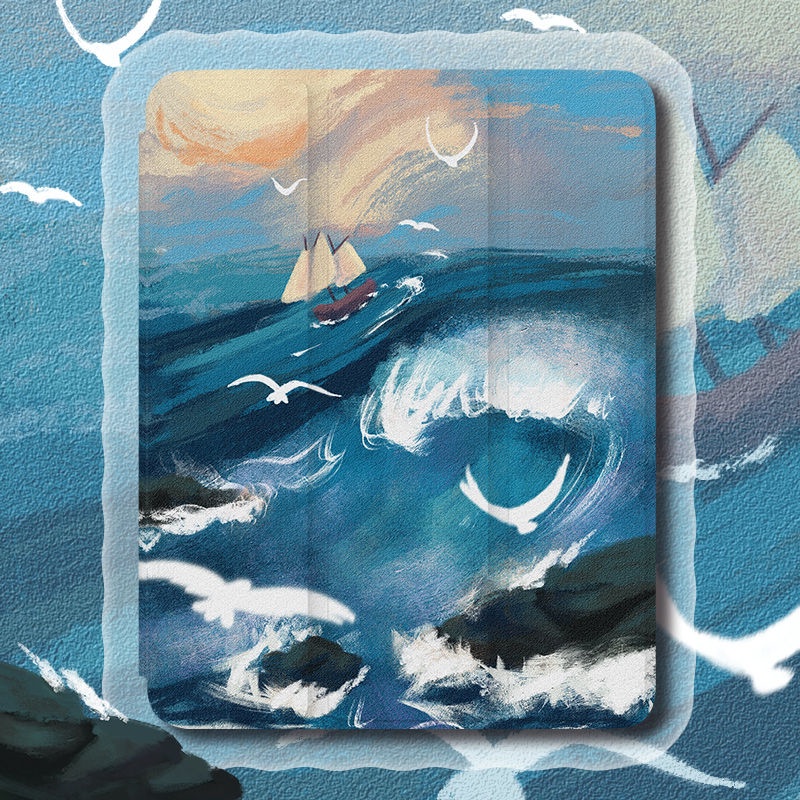 เคส ลายภาพวาดสีน้ํามัน รูปพระอาทิตย์ตก พร้อมช่องใส่ปากกา สําหรับ iPad 2021 Pro 11 Air 4 10.9 Air 5 10.2 gen7 gen8 gen9 และ iPad 9.7 gen5 gen6 Mini 4 5 7.9 mini6 8.3 gen10 2022