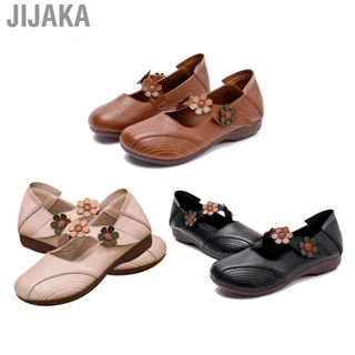 Jijaka Women Leather Shoes   Slip Wide Toecap Comfortable Curve Retro Style Women  Flats  for Home