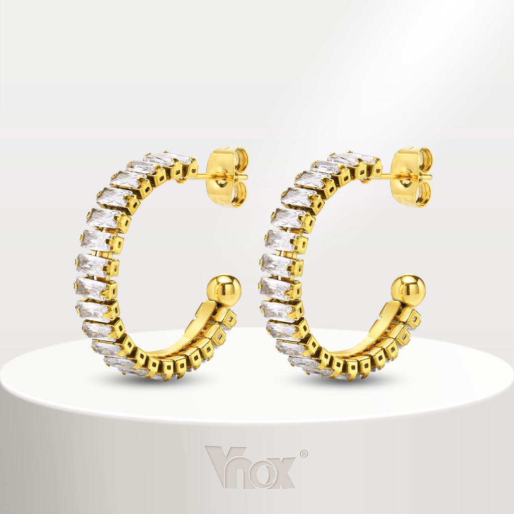 Vnox ผู้หญิง ห่วง ต่างหู ชุบทอง สเตนเลส รูปตัว C ต่างหู โซ่เทนนิส เครื่องประดับหู