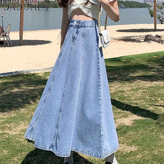DaDuHey 2023 New Summer Mid-Length Denim Skirt Pleated High Waist Slimming A- line Drape Umbrella Skirt