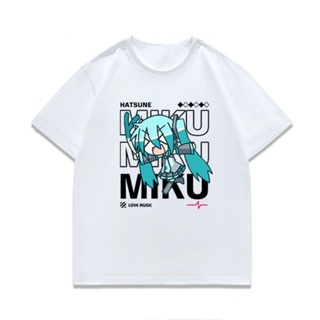 แฟนๆ Hatsune Miku ต้องมีเสื้อยืดแขนสั้นผ้าฝ้ายญี่ปุ่นอะนิเมะพิมพ์ลำลองครึ่งแขนฤดูร้อนชายและหญิง เสื้อผ้า