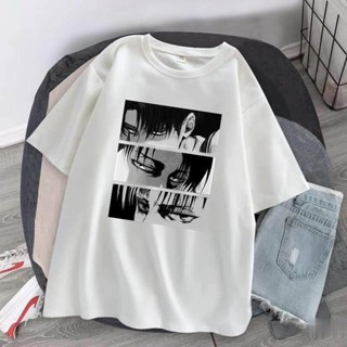 การออกแบบเดิมJapanese Anime Attack On Titan Womens T-shirt Levi·Ackerman Eye Tops Summer Harajuku Loose Gothic Short Sleeve Tshirt Women เสื้อยืด ผู้หญิง ผู้ชาย สไตล์เกาหลี ดพิมพ์ลายดผ้าเด้ง คอกลม cotton ความนิยม เสื้อคู่ชายหญิง คลาสสิก