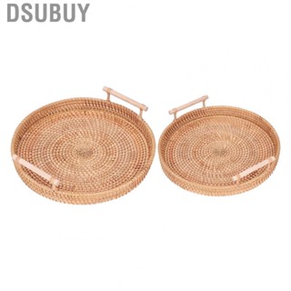 Dsubuy 2Pcs Hand Woven Rattan Tray Round Serving  Fruit Storage