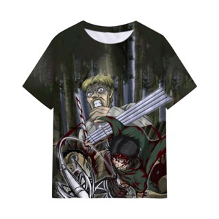 เสื้อยืดแขนสั้น พิมพ์ลายการ์ตูนอนิเมะ Attacking Titan