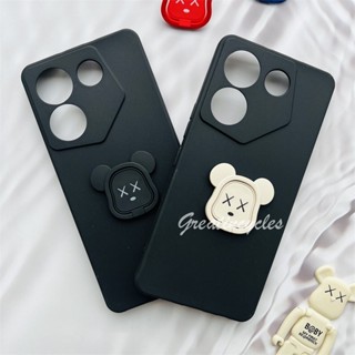 พร้อมส่ง เคสโทรศัพท์มือถือ ซิลิโคนนิ่ม ผิวด้าน กันรอยเลนส์กล้อง พร้อมแหวนขาตั้ง ลายหมีโหด สีดํา สําหรับ Tecno Camon 20 Pro 5G CK8N 2023