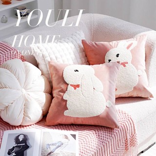 Lovely Rabbit Sofa Throw Pillow Cover Pink Bedroom Headrest Throw Pillow Cushion Living Room Sofa Cushion Animal PuTuan Cushion