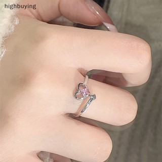 [highbuying] แฟชั่น แวววาว สีชมพู พลอยเทียม หัวใจ เปิด แหวนคู่ วินเทจ คริสตัล ปรับได้ แหวนนิ้ว สําหรับผู้หญิง คนรัก เครื่องประดับ ของขวัญ ใหม่ พร้อมส่ง