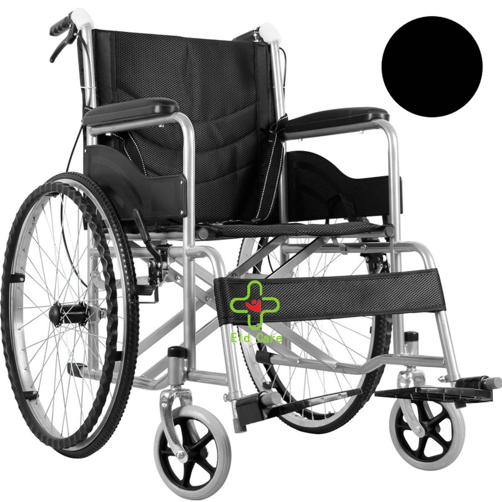 【ของแท้ รับประกัน2ปี】รถเข็นผู้ป่วย Wheelchair วีลแชร์ พับได้ น้ำหนักเบา ล้อ 24 นิ้ว มีเบรค หน้า,หลัง 4 จุด สีดำ รถเข็น
