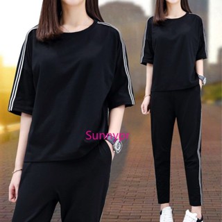 ชุดกีฬา เสื้อแขนสั้น และกางเกง แฟชั่นฤดูร้อน สําหรับสตรี จํานวน 2 ชิ้น ต่อ 1 ชุด