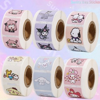 SANRIO สติกเกอร์ ลาย Hello Kitty Melody Kuromi Cinnamoroll สําหรับตกแต่งกระเป๋าเดินทาง 500 ชิ้น ต่อม้วน