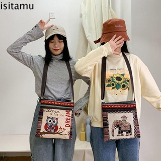 ISITAFT กระเป๋าสตางค์ กระเป๋าสะพายไหล่ ใส่เหรียญ เครื่องสําอาง ปักลายนกฮูก สไตล์เกาหลี สําหรับเด็กผู้หญิง