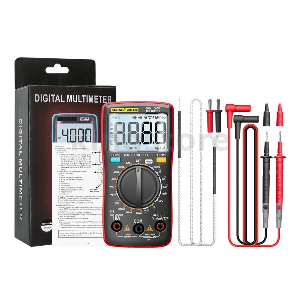 Aneng AN113C มัลติมิเตอร์ดิจิทัล อัจฉริยะ วัดอัตโนมัติ 4000 ครั้ง True RMS LCD Digital Multimeter AC