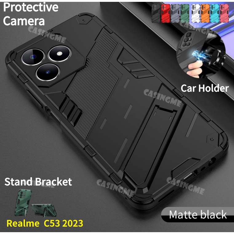 Realme C63 C61 2024 เคสโทรศัพท์กันกระแทกสําหรับRealme C53 C55 RealmeC53 C 53C NFC 2023 4G 5Gปลอก 3Dเกราะขาตั้งผู้ถือป้องกันHardกลับกรณีฝาครอบ