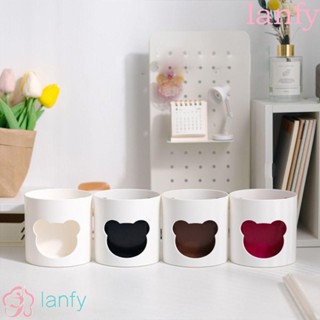 Lanfy กล่องเก็บแปรงแต่งหน้า แบบพลาสติก ความจุขนาดใหญ่ ลายหมีน้อย สร้างสรรค์ สําหรับเครื่องเขียน