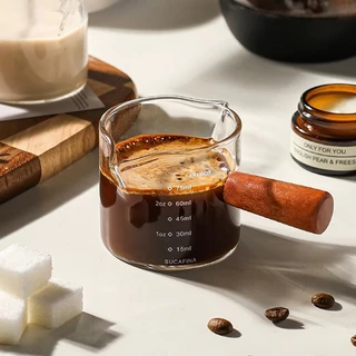 75ml แก้วตวง ถ้วยตวง แก้วช็อตกาแฟเอสเปรสโซ่ ด้ามจับไม้