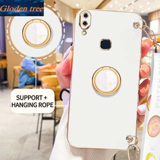 เคสโทรศัพท์มือถือ ลายต้นไม้ Gloden พร้อมขาตั้ง และสายคล้อง สําหรับ Vivo V11 Pro Y85 V9 Youth Y97 V11i 1804 1814 1726 1727 1806