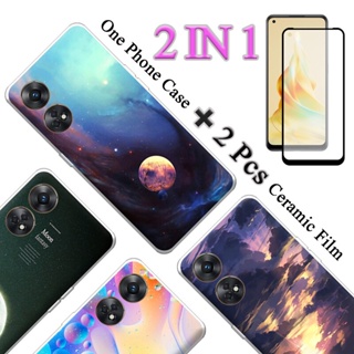 2 IN 1 OPPO Reno 8T 4G เคสโทรศัพท์น่ารัก พร้อมหน้าจอเซรามิค โค้งสองชิ้น