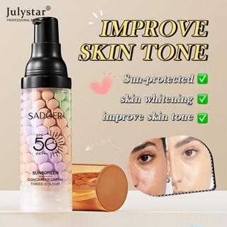 JULYSTAR ครีมกันแดดสามสี Brighten Isolation Waterproof Liquid Foundation ครีมแต่งหน้าธรรมชาติ