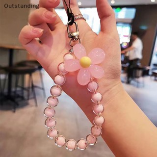 Outstanding สายคล้องโทรศัพท์มือถือ ประดับลูกปัด ลายดอกไม้ สีมาการอง 1 ชิ้น