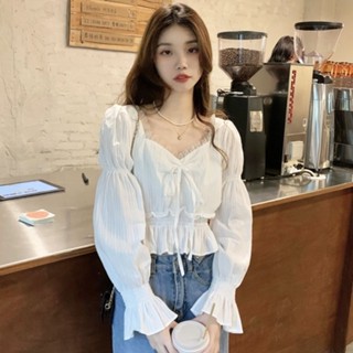 เสื้อเชิ้ต ผ้าชีฟอง แต่งลูกไม้ ขนาดเล็ก แฟชั่นสําหรับสตรี