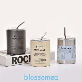 Blossomea แก้วกาแฟสเตนเลส พร้อมหลอดดูด กันสนิม เรียบง่าย แฟชั่นอเมริกัน