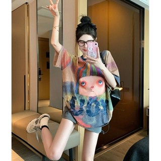 Milyfashion เสื้อยืดแขนสั้น ทรงหลวม เข้ากับทุกการแต่งกาย สไตล์เกาหลี แฟชั่นฤดูร้อน