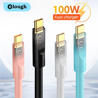 Elough สายชาร์จโทรศัพท์มือถือ 6A Type C 100W USB C พร้อมไฟ LED