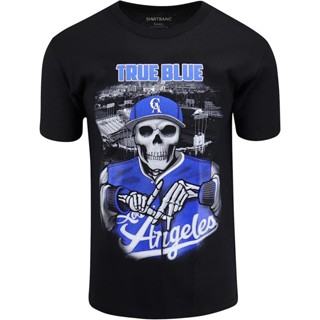 เสื้อยืด พิมพ์ลายโครงกระดูก Los Angeles California Baseball True Blue สําหรับผู้ชาย