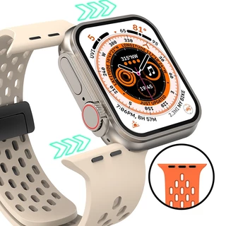 สายนาฬิกาข้อมือซิลิโคนแม่เหล็ก ระบายอากาศ สําหรับ Apple Watch Ultra 49/45/41/40/44 มม. 38 มม. 42 มม. iWatch series 8 7 6 5 4
