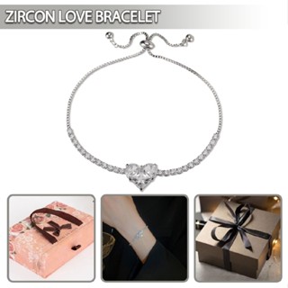 New 925 Silver Crystal Heart Bracelet Bangle Lady Cubic Zirconia Wedding Jewelry