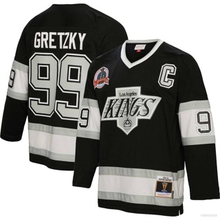 ใหม่ NHL Los Angeles Kings Jersey Wayne Gretzky เสื้อยืด แขนยาว สีดํา พลัสไซซ์