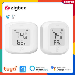 Tuya Smart Zigbee เซ็นเซอร์วัดอุณหภูมิและความชื้น เครื่องวัดความชื้นในอากาศ เทอร์โมมิเตอร์ การเชื่อมต่ออัจฉริยะ การควบคุมแอพสมาร์ทโฟน การควบคุมด้วยเสียงแบบแฮนด์ฟรี