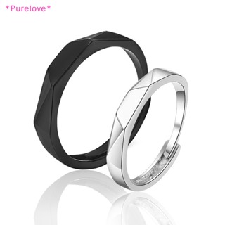 Purelove&gt; แหวนคู่รัก รูปสี่เหลี่ยมขนมเปียกปูน สีดํา และสีขาว ปรับขนาดได้ สําหรับแฟนสาว ให้เป็นของขวัญวันวาเลน