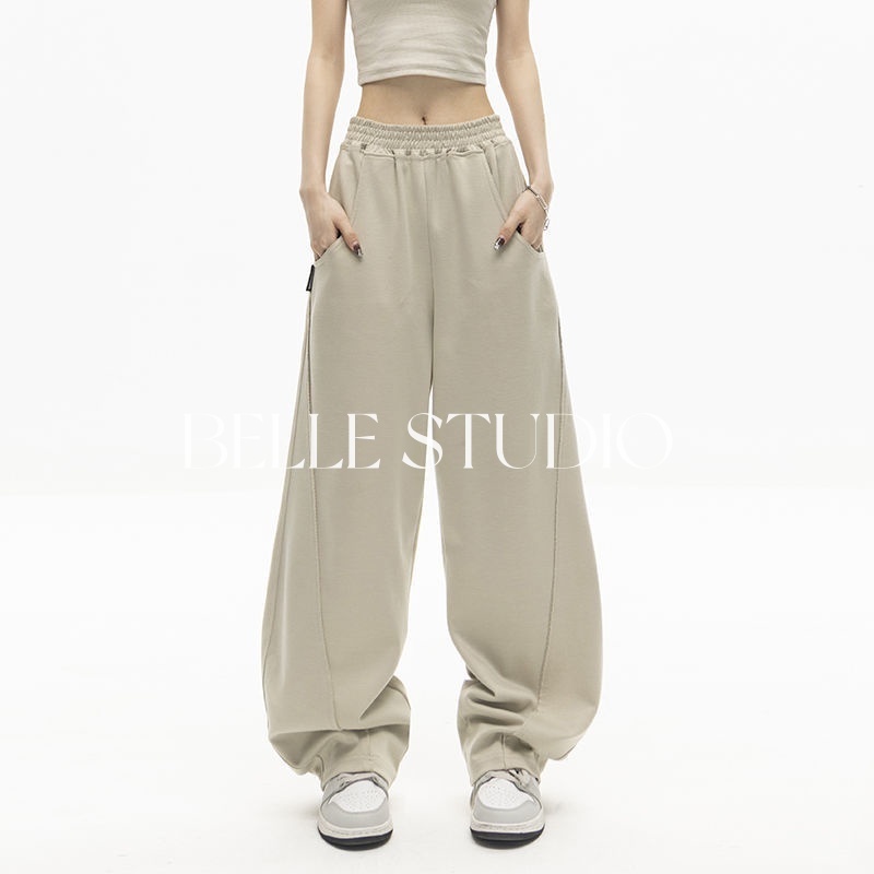 BELLE STUDIO กางเกงวอร์มแอปริคอทhiphopแจ๊สเต้นรำกางเกงลำลอง