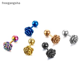 [FREG] Multicolor Stainless Steel Flowers Stud Earring Trendy Small Barbell Rose Earring Stud Cartilage Fashion  Stud Jewelry FDH