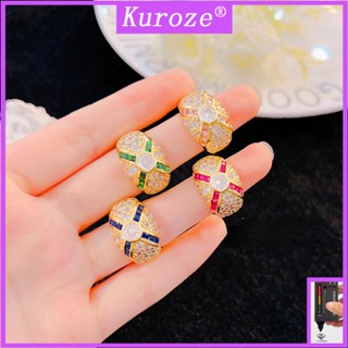 Kuroze แหวนเพชร ชุบทอง 18K สีขาว เครื่องประดับแฟชั่น สไตล์วินเทจ