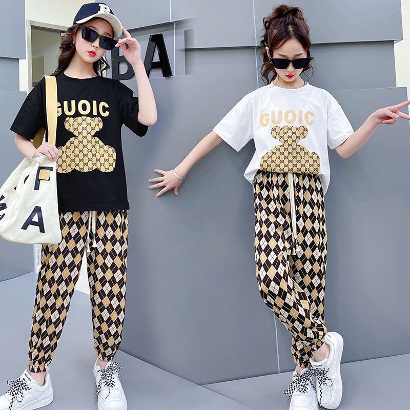 พร้อมส่ง ชุดเด็กผู้หญิงเด็กโต เสื้อผ้าเด็กผู้หญิง แขนสั้นผ้าฝ้าย กางเกงยุง แฟชั่นฤดูร้อน สําหรับเด็กผู้หญิง 2-15 ขวบ