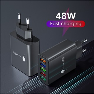 อะแดปเตอร์ชาร์จโทรศัพท์มือถือ 5 พอร์ต USB 48W QC 3.0 สําหรับ lPhone 14 13 12 Samsung Huawei Xiaomi 12 Quick Charge 3.0