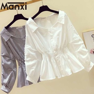 Manxi เสื้อเชิ้ตผู้หญิง เสื้อสาวอวบ สะดวกสบาย  มีความรู้สึกของการออกแบบ  A95K0O8