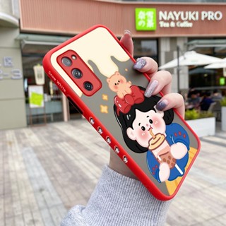 เคสโทรศัพท์มือถือแบบแข็ง ใส กันกระแทก ลายการ์ตูนเด็กผู้หญิงชานม มีลายด้านข้าง สําหรับ Samsung galaxy S20 FE 4G S20 FE 5G