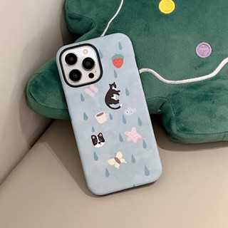 เคสโทรศัพท์มือถือแบบแข็ง ลายสัตว์เล็ก หยดน้ําฝน สําหรับ iPhone 11 12 12Pro 12ProMax 13 13Pro 13ProMax 14 14Pro 14ProMax