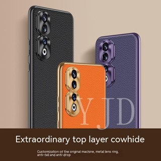 Yjd เคสโทรศัพท์ กรอบโลหะ หนังแท้ กันกระแทก ทนทาน สําหรับ Honor 90 Pro