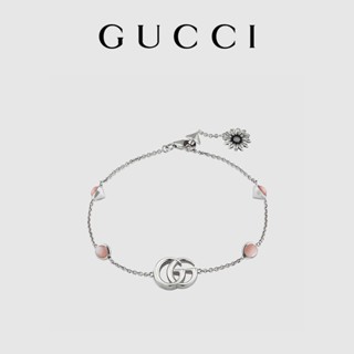 [พร้อมกล่องบรรจุภัณฑ์] พร้อมส่ง GUCCI GUCCI สร้อยข้อมือเงินคู่ ลายดอกไม้