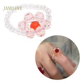 Jlove แหวนอะคริลิค ประดับลูกปัดคริสตัล ลายดอกไม้ สีแดง สีชมพู สําหรับผู้หญิง