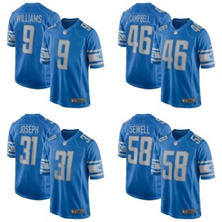 เสื้อยืด พิมพ์ลาย HQ1 NFL Detroit Lion Game Jersey Campbell Joseph Williams Sewell สีฟ้า สําหรับเล่นกีฬา QH1