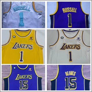 เสื้อกีฬาบาสเก็ตบอล ปักลาย LA Lakers No.1 Russell No.15 Reaves แฟชั่นฤดูร้อน สําหรับผู้ชาย