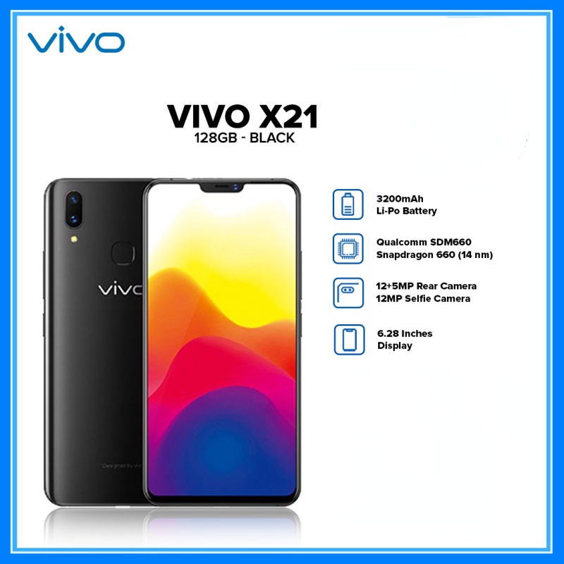 Vivo X21 128gb 6.28 (สีดํา) ซิมคู่ Octacore 2.2 GHz โทรศัพท์มือถือ
