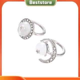 Beststore|  2 ชิ้น / เซต โบโฮ ผู้หญิง ใส กลม พลอยเทียม ฝังดวงจันทร์ ดาว แหวนสนับมือ