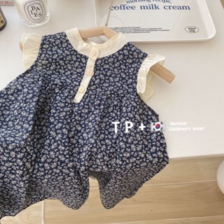 Korean childrens dress 2023 summer dress little girl broken flower flying sleeve princess skirt retro Korean vest dress