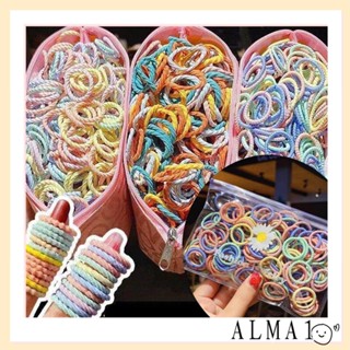 Alma ยางมัดผม แบบยืดหยุ่น น่ารัก สีสันสดใส สําหรับเด็ก 100 ชิ้น/ถุง